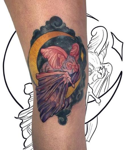 Tori Loke - Baton Moon and Cloud Color Tattoo